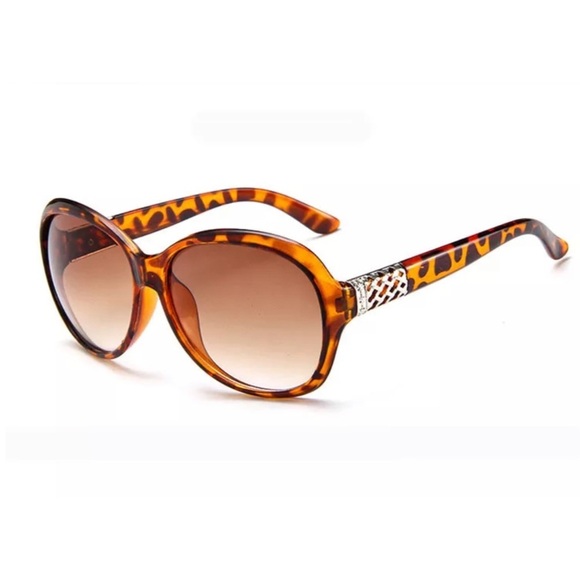 Brown Leopard Print Round Polarized Oversized Sunglasses Nwt - Picture 2 of 5